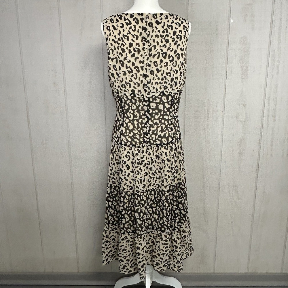 Talbots Womens Babydoll Midi Dress Size 16 Pure Silk Animal Print Tiered Ruffle - Picture 2 of 12